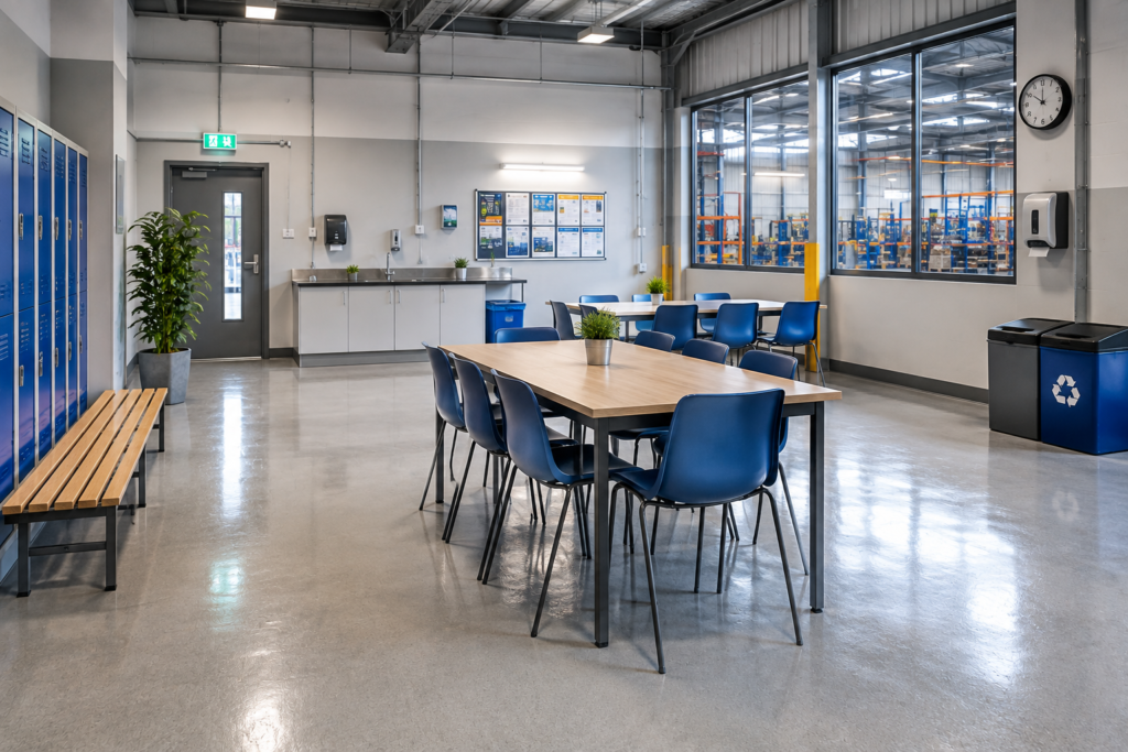Clean and well-maintained staff area within a modern industrial workplace.