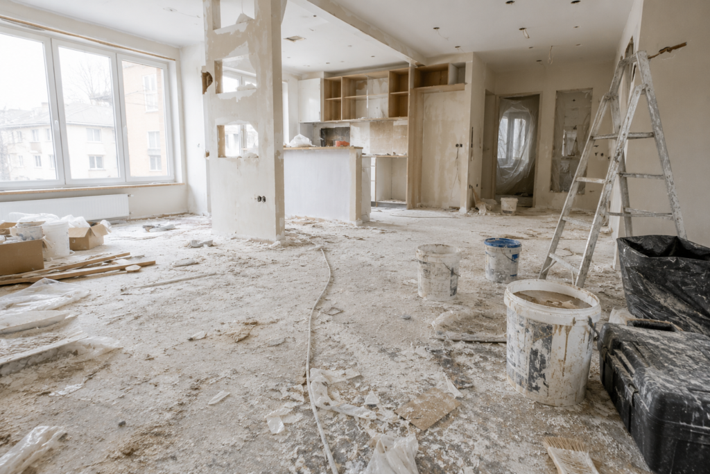 Home interior requiring professional cleaning after renovation work.