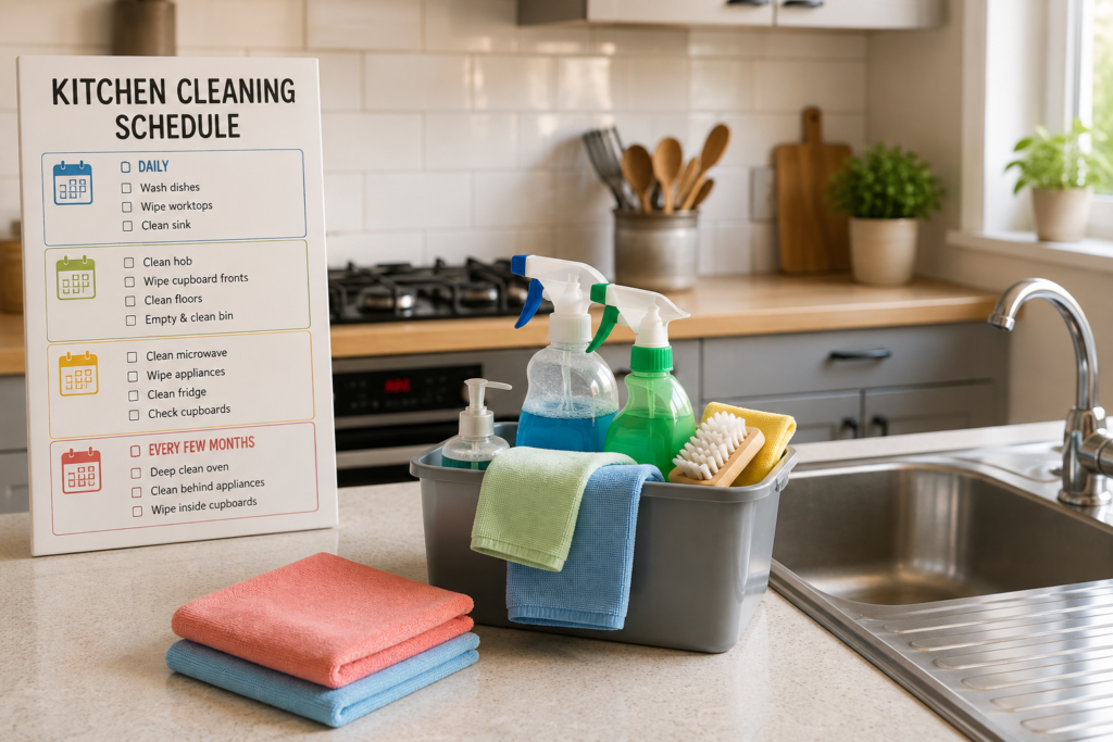How Often Should You Clean Kitchen? A Practical Schedule Kitchen cleaning schedule with daily, weekly and periodic cleaning tasks