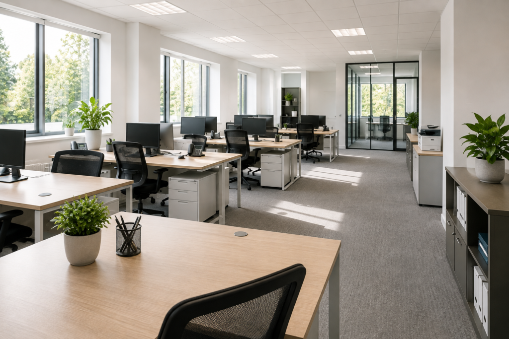 Clean and professionally maintained modern office workspace